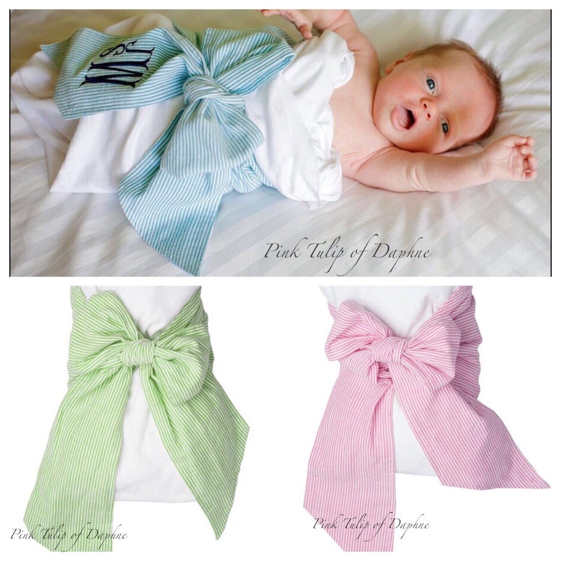 Baby Swaddle Blanket Blue Swaddle Blanket Bow Sash Blanket Etsy