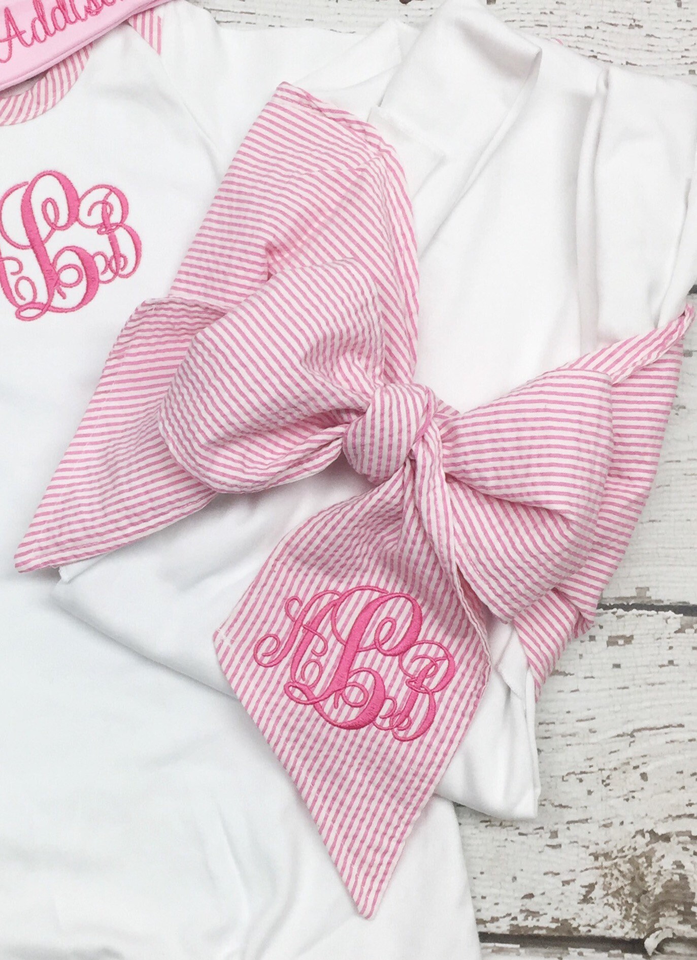 Baby swaddle blanket, bow sash blanket, swaddle with seersucker bow