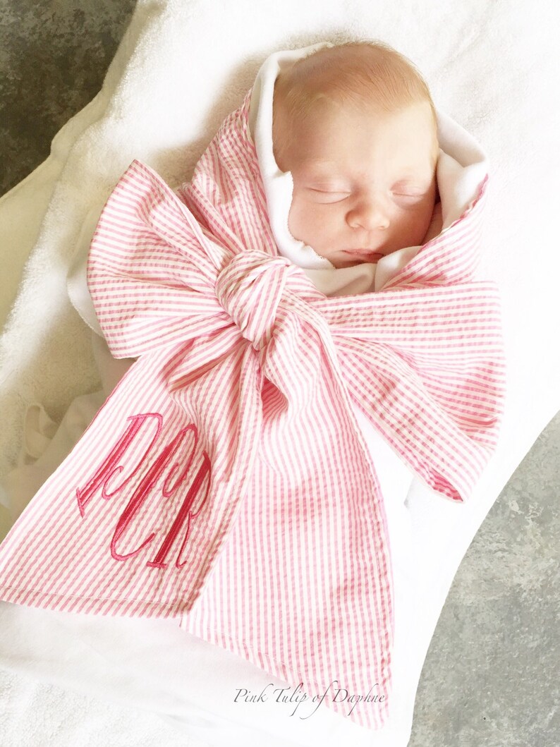 Baby Swaddle Blanket Blue Swaddle Blanket Bow Sash Blanket Etsy