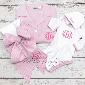 PINK SLEEPSHIRT Mommy and Me Set, Hospital Sleepshirt, Infant Gown Set, Newborn baby, Personalized, Seersucker, Monogrammed, Mothers Day
