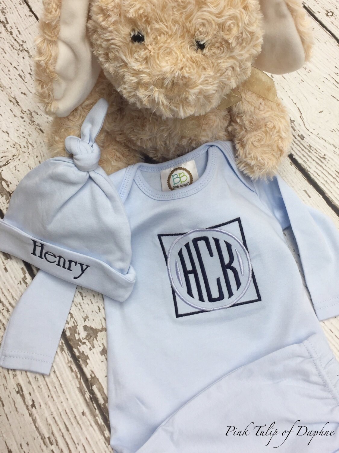 monogram newborn gown