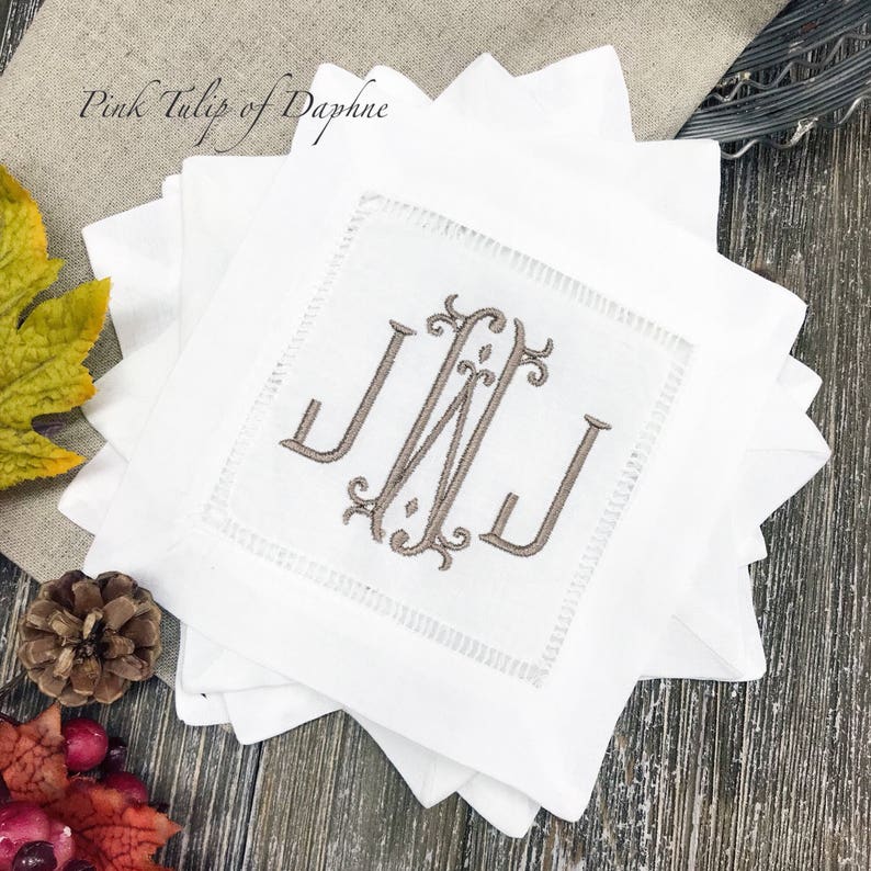Monogrammed Linen Cocktail Napkins Etsy