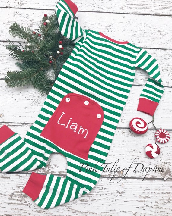 Christmas Pajamas for Children Green Striped Pajamas Xmas Pjs