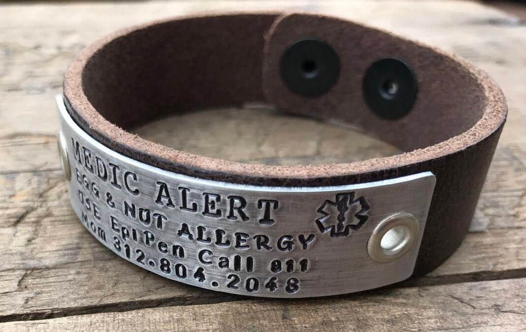 Leather Medical Alert Bracelet Diabetic Medical Bracelet ...