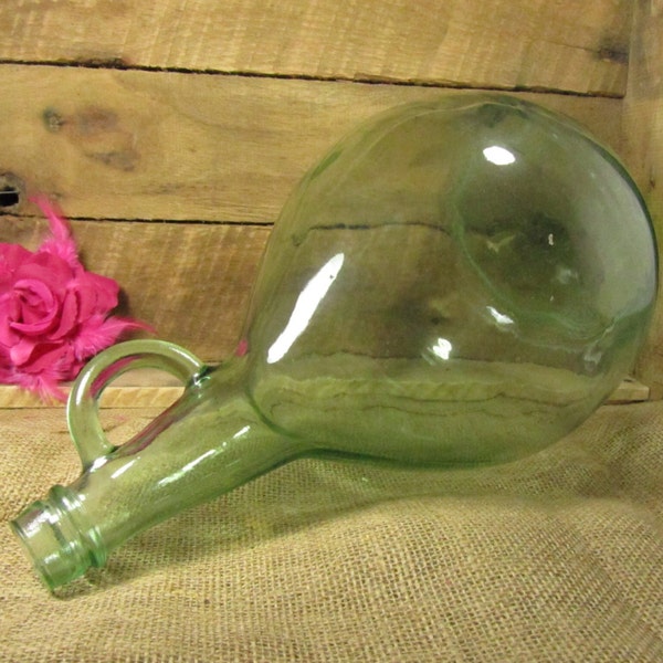 Green Glass Wine Jug, Demijohn, Vintage Green Glass