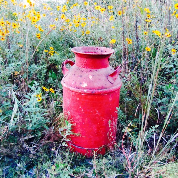 Vintage Rusty Red Milk Can, Red Milk Jug, Farmhouse Decor, Rustic Red Milk Can