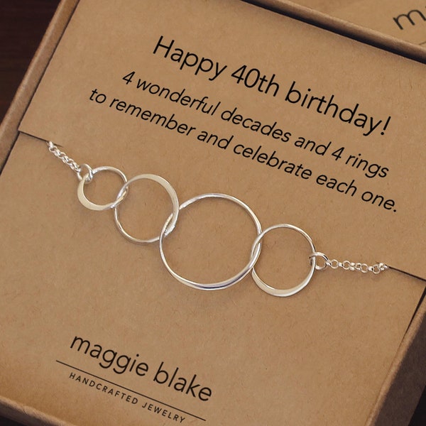 40th birthday gift for her 40th birthday jewelry necklace four rings four decades 40 birthday 40th birthday