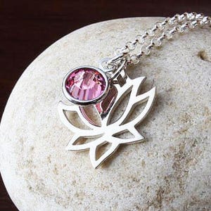 Lotus flower necklace with birthstone charm
