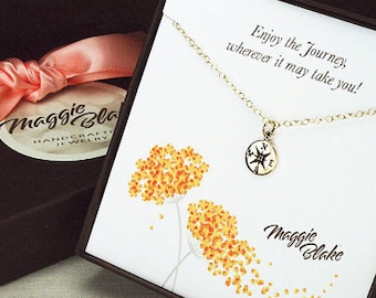 Going Away Gift Goodbye Moving Farewell For Coworker Friend Compass Necklace Personalized
