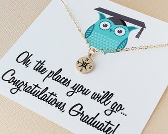 Graduation gift for her high school graduation gift for her daughter niece friend college graduation gift compass necklace graduate gift