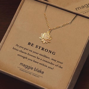 Self affirmation self care gold lotus charm necklace daughter sister best friend care package inspirational flower yoga gift niece be strong