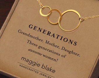 SET OF 3 - GENERATIONS three interlocking rings necklace grandmother mother daughter gold mothers day gift grandma mom daughters family