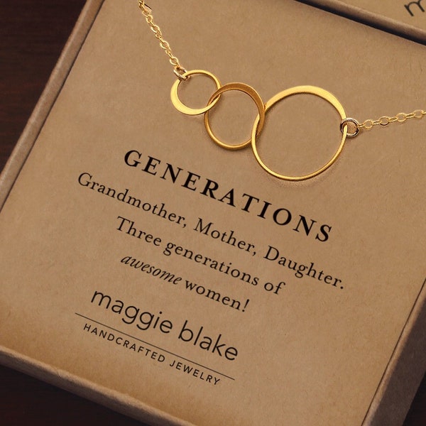 SET OF 3 - GENERATIONS three interlocking rings necklace grandmother mother daughter gold mothers day gift grandma mom daughters family