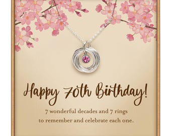 70th Birthday Gift, BIRTHSTONE Necklace, Sterling Silver Birthday Necklace, 70th Birthday, 7 decades necklace, 70th birthday jewelry