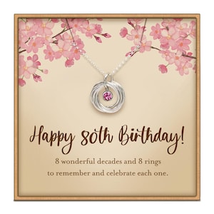 80th Birthday Gift, BIRTHSTONE Necklace, Sterling Silver Birthday Necklace, 80th Birthday, 8 decades necklace, 80th birthday jewelry