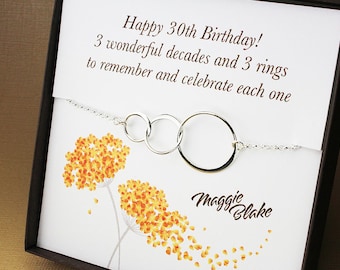 30 birthday 30th birthday 30th birthday gift for her 30th birthday jewelry necklace three rings three decades