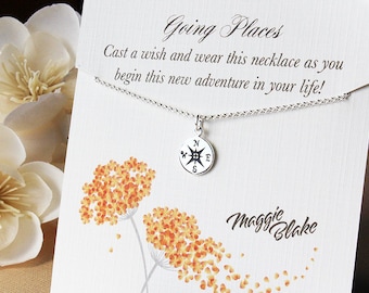 Graduation gift for her - Free First Class Shipping - for girl going places silver compass necklace college high school niece sister