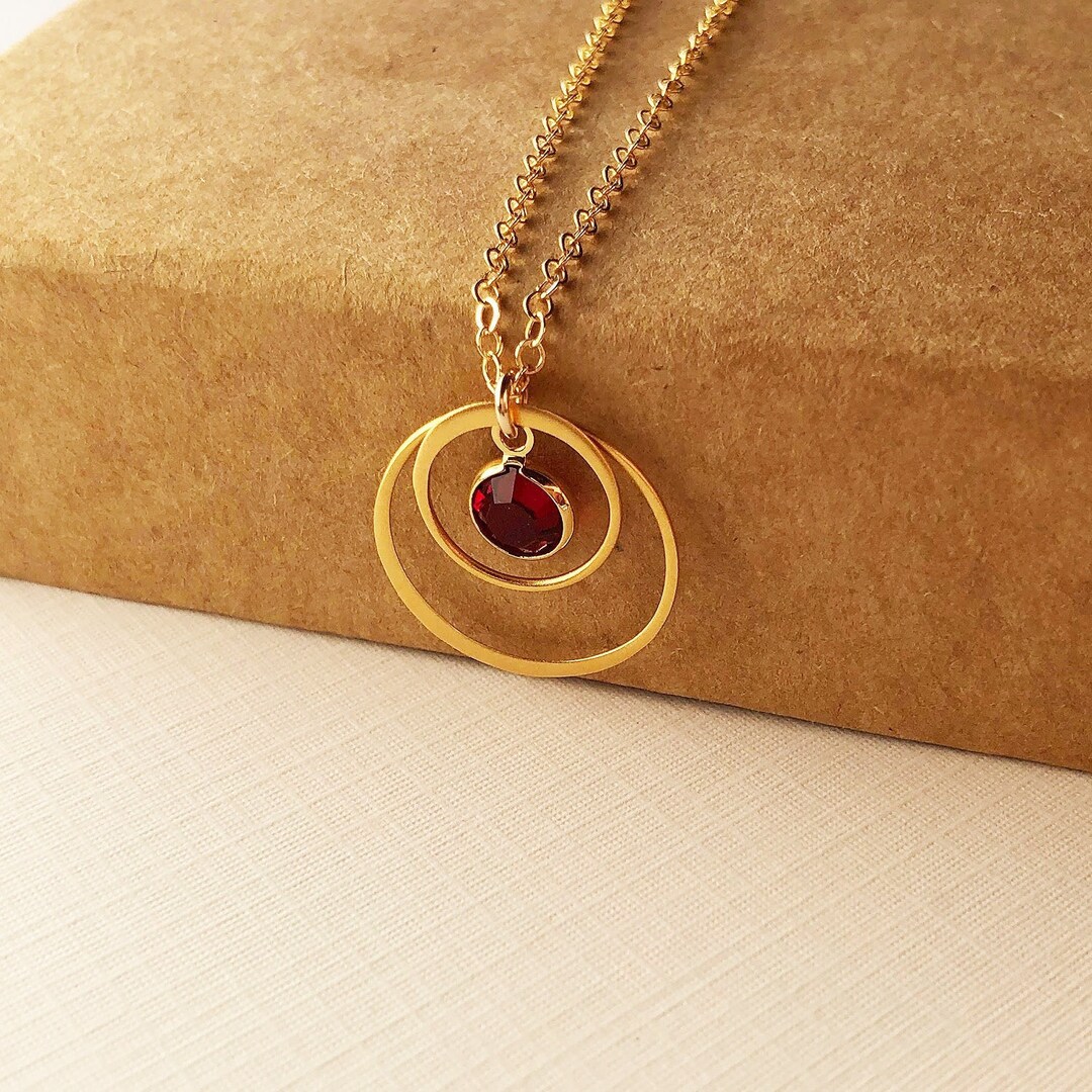 Gold Two Ring Birthstone Necklace Personalized Birthstone Necklace
