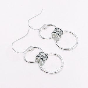 Simple sterling silver dangle earrings with lotus flower bead charm 20th birthday gift for her simple elegant style hoop drop earrings