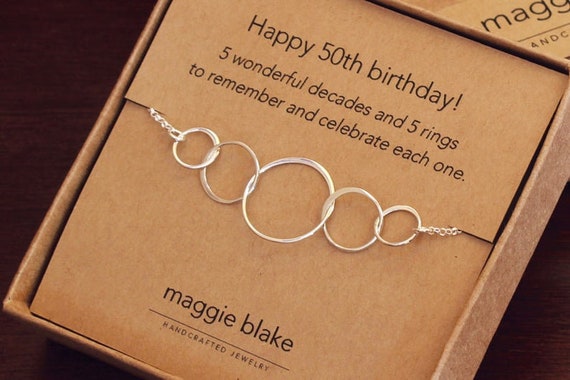 50th Birthday Gifts for Women Sterling Silver 5 Circle Necklace