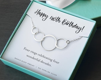 40th Birthday Necklace for Her, Sterling Silver Four Circle Necklace, Four Decades Gift, 40th Birthday Jewelry, Turning 40 Gift for Woman