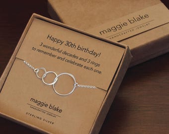 Sterling Silver 3-Ring Necklace: Meaningful 30th Birthday Gift for Women
