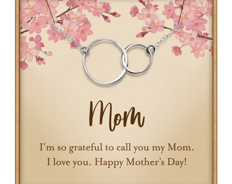 Mothers day gift for mom mothers day necklace mother daughter necklace two ring necklace interlocking circle mothers day gift daughter