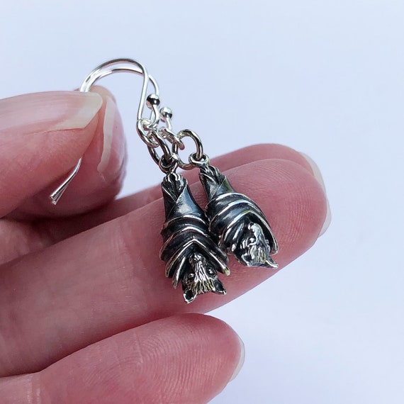 Hanging Bat Earrings Sterling Silver Halloween Earrings Halloween