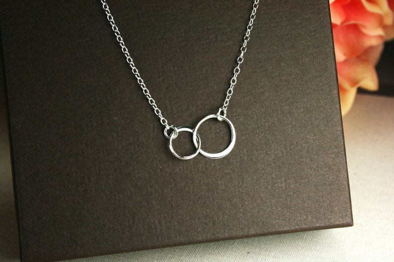 2 Interlinked Rings Two Interlocking Rings Necklace Sterling Silver Intertwined Rings ...
