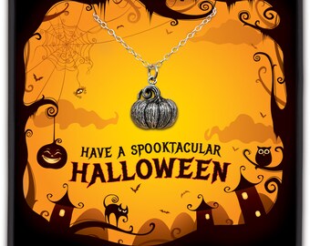 Sterling silver pumpkin necklace, Fall Jewelry, Autumn Pumpkin Pendant, Halloween Necklace, October Birthday Gift, halloween gifts for her