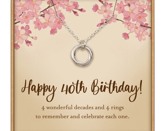Sterling Silver 40th Birthday Necklace: Four Interlocking Rings