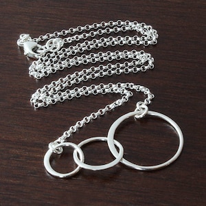 Sterling silver three circle necklace interlocking circle necklace intertwined circle necklace intertwined rings