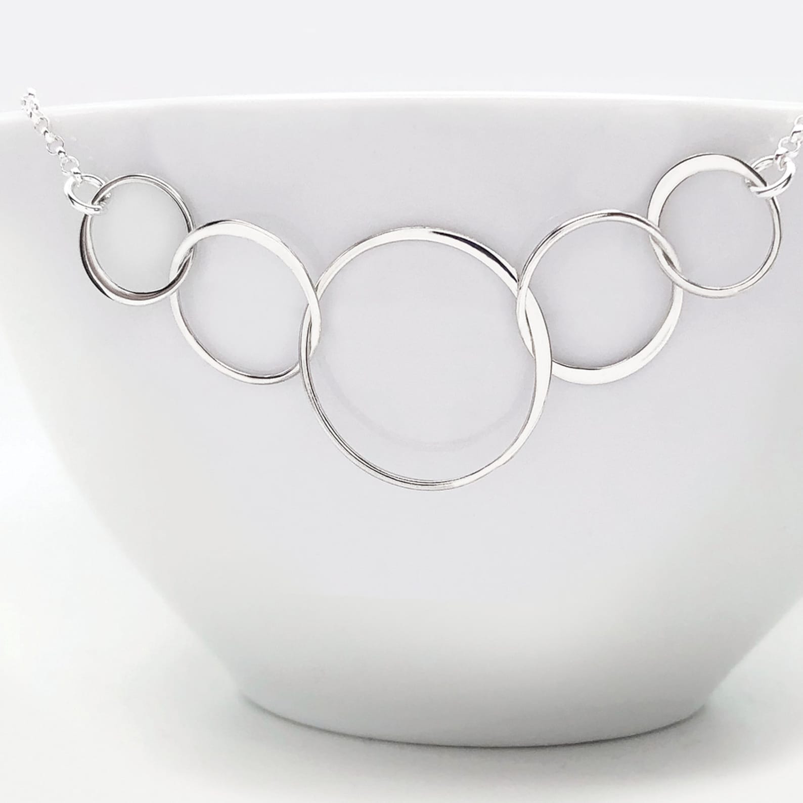 Five Circle Interlocking Rings Necklace Sterling Silver 5 Ring Necklace ...