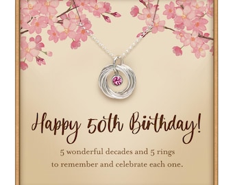 BIRTHSTONE 50th birthday gifts for women 50th birthday necklace with birthstone charm sterling silver