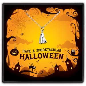 Halloween necklace ghost necklace halloween jewelry halloween hostess gift sterling silver ghost charm necklace spooky ghost halloween gifts