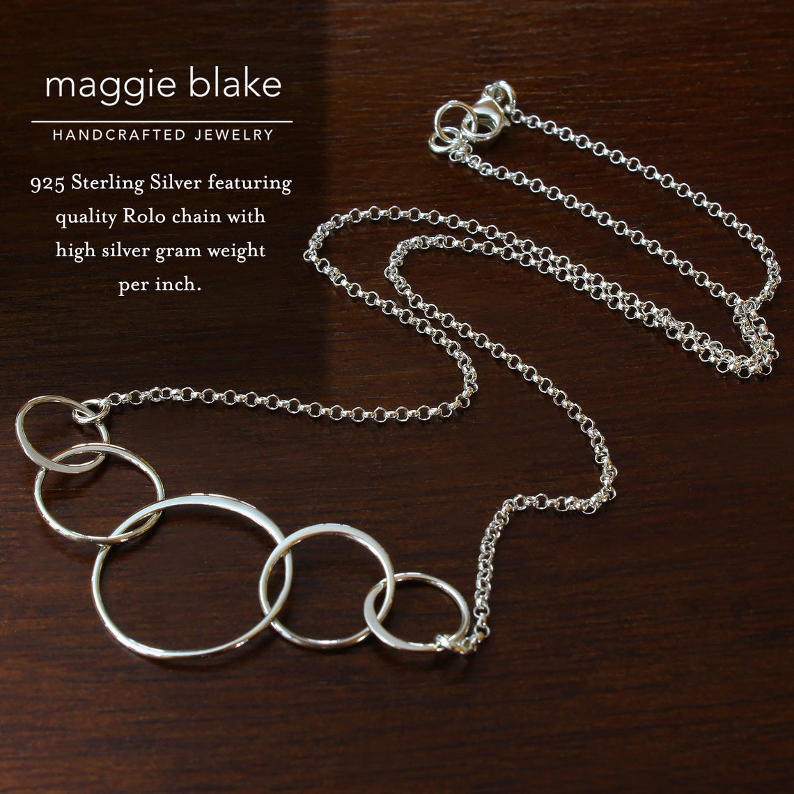 Five Rings Interlocking Five Circle Interlocking Rings Necklace Sterling Silver 5 Ring Necklace ...