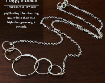 Five circle interlocking rings necklace sterling silver 5 ring necklace with polo chain and lobster claw clasp entwined circles circles