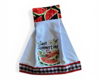 Flamingo & Watermelon Hanging Hand Towels – Let’s Flamingle  Sweet Summertime – Summer Kitchen Decor
