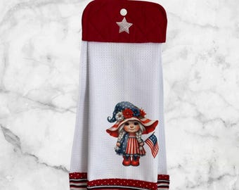 Patriotic Hanging Kitchen Towel with Skirt, American Flag Girl Decor