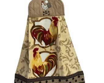 Embroidered Rooster Kitchen Towel Set – Farmhouse Cotton Blend Potholder Hand Towel Bundle