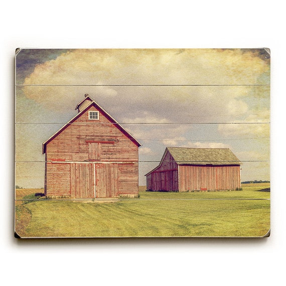 Wood Sign Barn Photography Wood Plank Art Two Red Barns Etsy