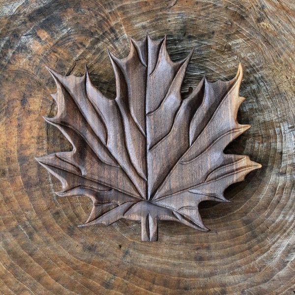 Hand Carved, Black Walnut Wood, Maple Leaf Serving Platter