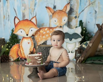 Woodland Friends - Printed Photography Backdrop - Forest Background Cake Smash Backdrop - Wild One Birthday Backdrops First Birthday
