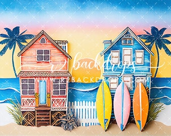 Summer Getaway - Printed Photography Backdrop - Summer Backdrop - Beach Background - First Birthday Cake Smash Backdrop - Beach Backdrops