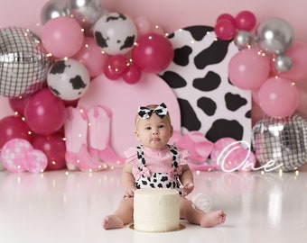 Disco Cowgirl - Printed Photography Backdrop - Cake Smash Backdrop - Balloon Printed Background - Daisy - Western - Cow Girl - Girl Smash