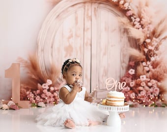 Arya - Printed Photography Backdrop - Boho Floral Backdrop - Floral Boho Door Background - Boho Cake Smash Background - Boho Photography