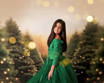 Twinkle Light Tree Farm - Printed Photography Backdrop - White Christmas Backdrop -  Winter Onederland Backdrop - Christmas Trees