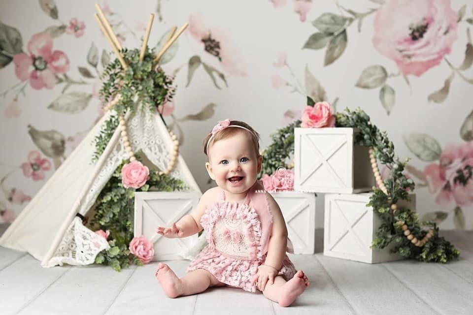 Tricia in Pink Printed Photography Backdrop Floral Photography Background 1st Birthday Girl Backdrop Watercolor Backdrop Boho