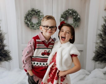 Harmony Holiday Doors  - Printed Photography Backdrop - White Christmas Backdrop -  Family Christmas Backdrop - Christmas Background