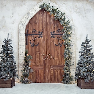 Welcome Christmas - Printed Photography Backdrop - Christmas Set Up - Holiday Door Backdrop - Christmas Portraits - Christmas Backdrop